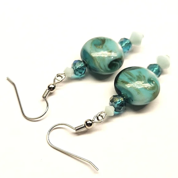 Teal Glass Beaded Earrings - Picture 3 of 5